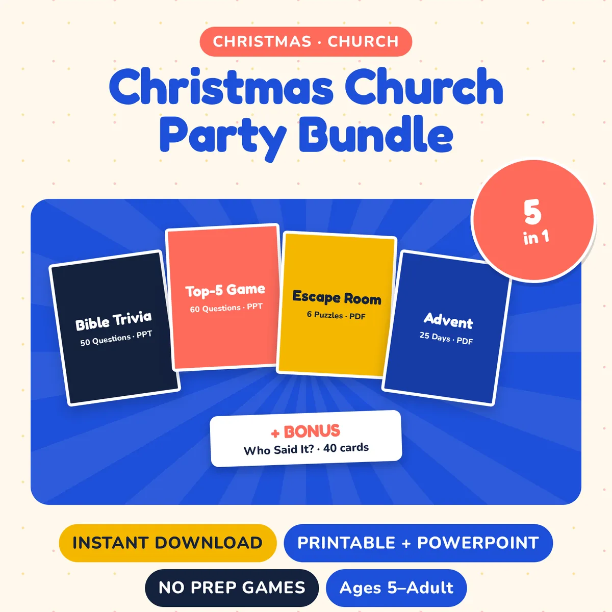 Christmas Church Party Bundle: 5 in 1, instant download