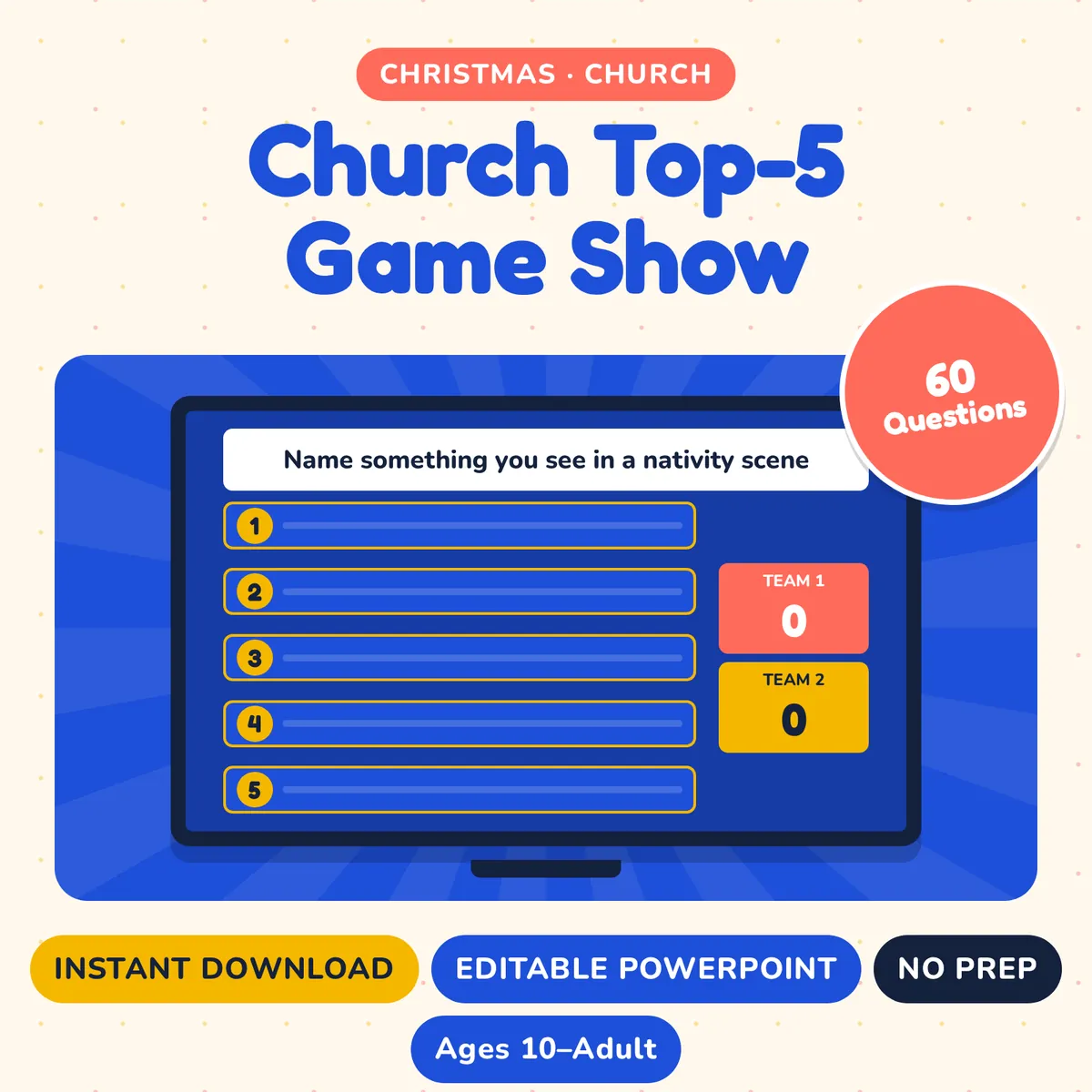 Church Top-5 Game Show: 60 Questions, instant download