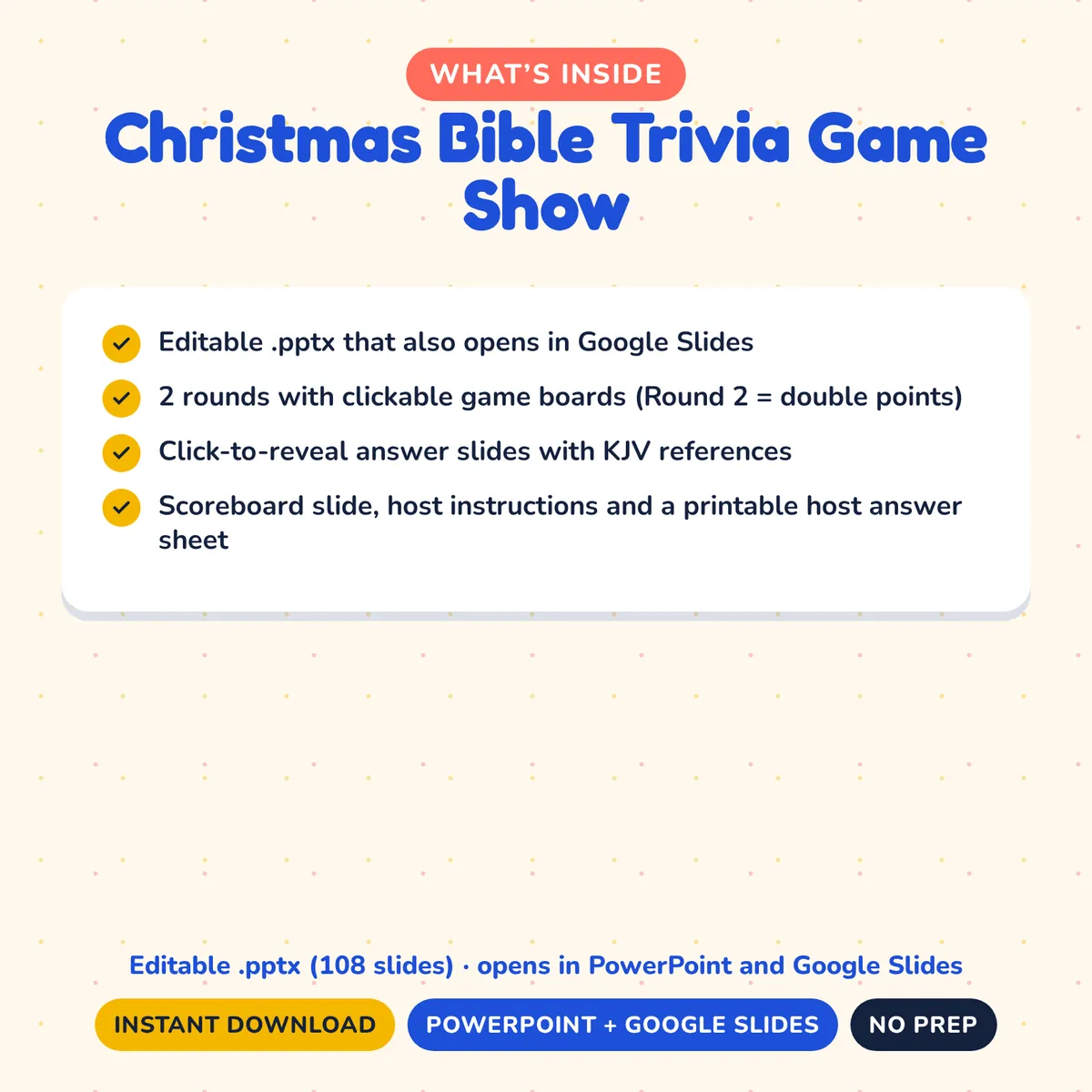 What’s inside the Christmas Bible Trivia Game Show